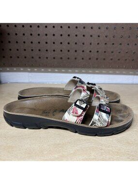 Alpro Slip On Sandals Two Strap Shoes Size 7 Womens Flowers Slides